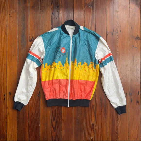 Vtg 1986 NYC Marathon NYRRC Tyvek 4-sided print jacket C. Hayes